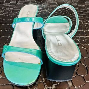 Bebe Turquoise Patten Leather sandals.